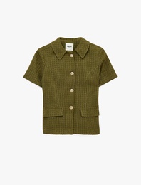 Klasik Yaka Kısa Kollu Metal Aksesuarlı Ceket