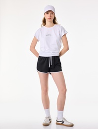 Kısa Kollu Bisiklet Yaka Baskılı Spor Tişört