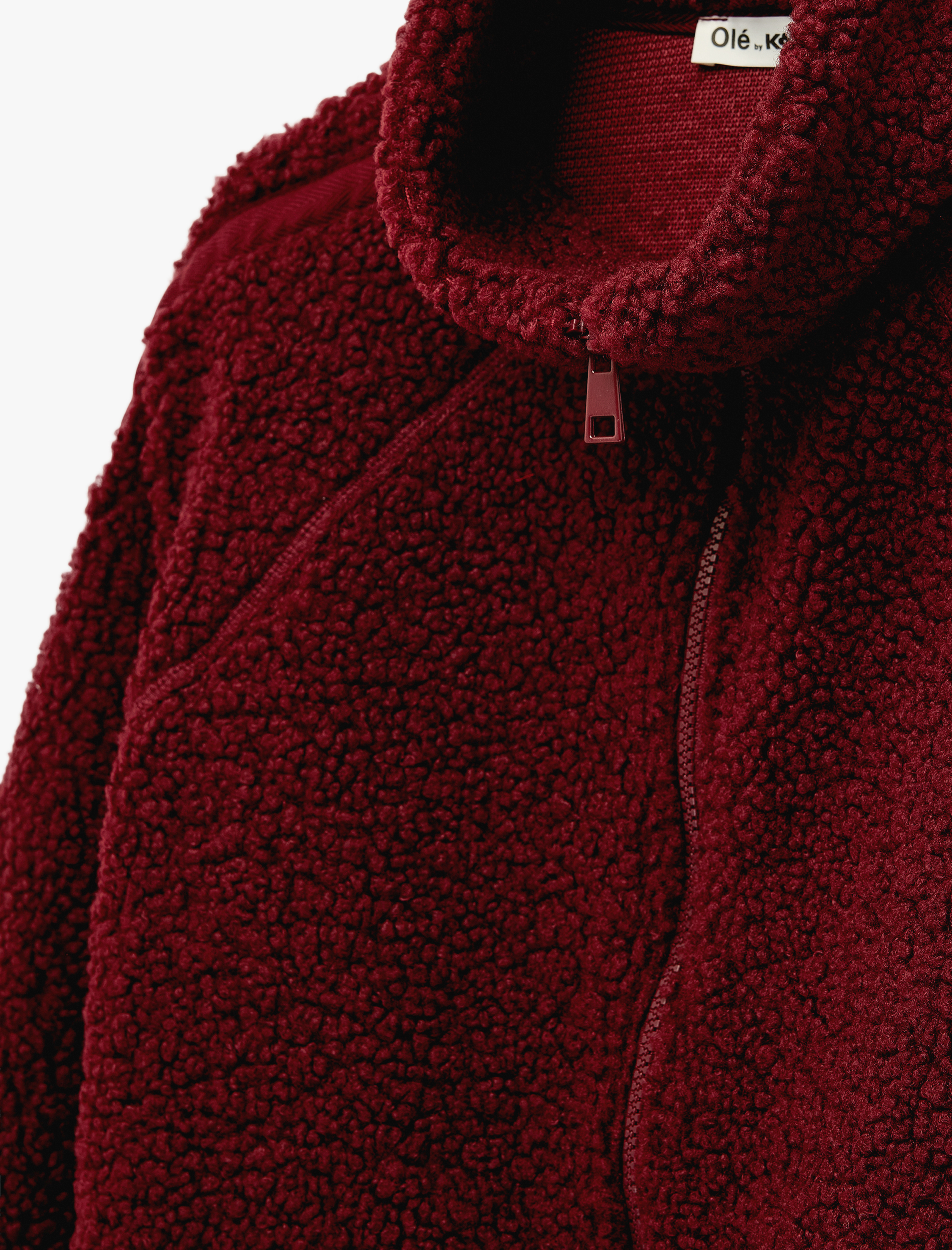   Uzun Kollu Dik Yaka Cep Detaylı Fermuarlı Oversize Peluş Ceket