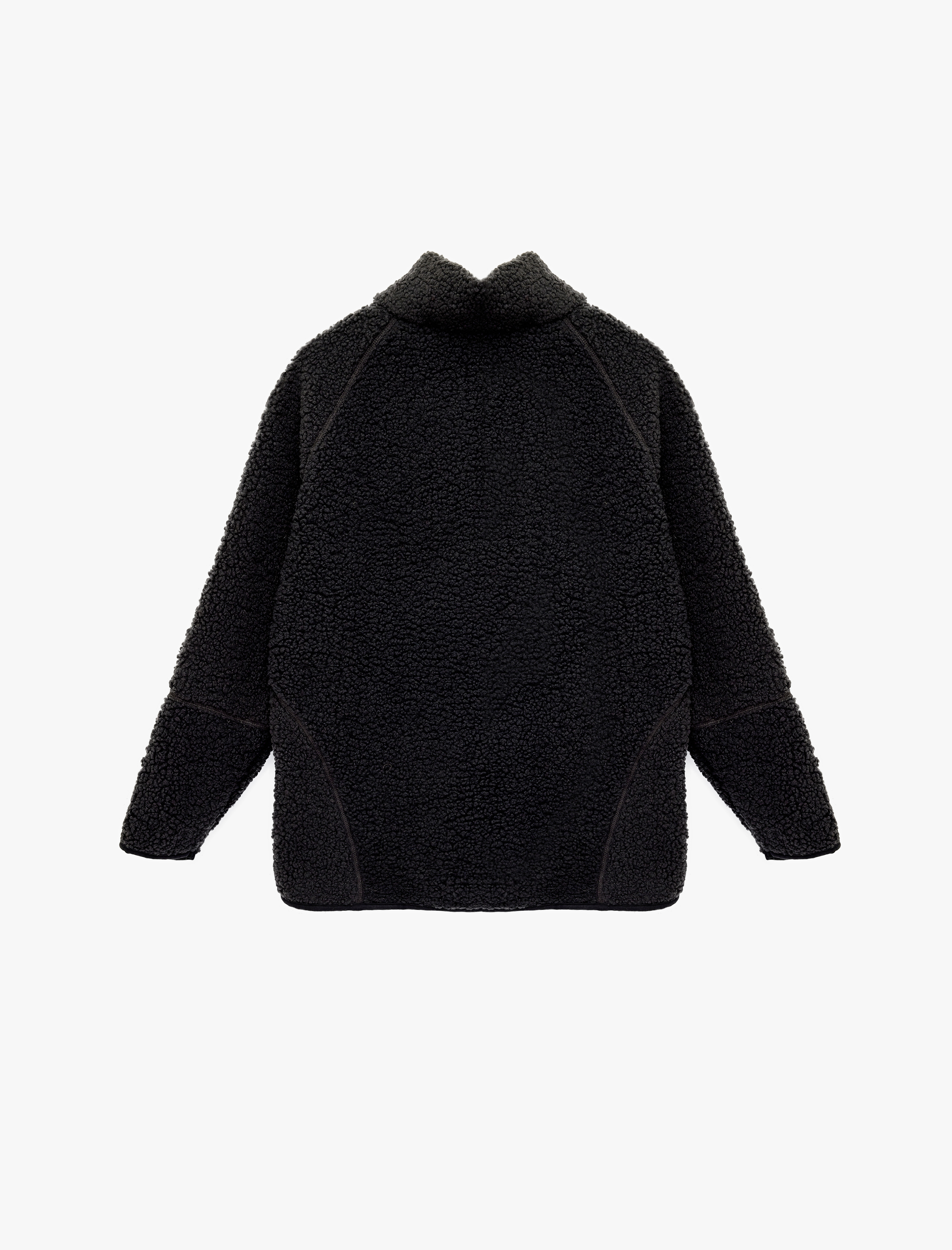   Uzun Kollu Dik Yaka Cep Detaylı Fermuarlı Oversize Peluş Ceket