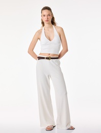 Viskon Rahat Kalıp Yüksek Bel Bağcıklı Geniş Paça Pantolon