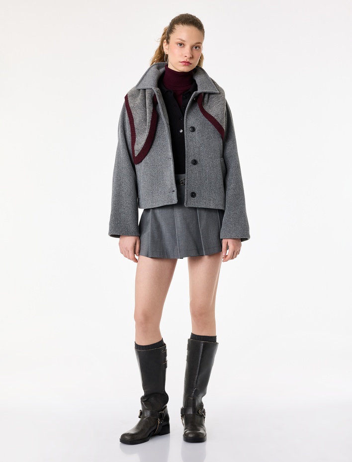  Uzun Kollu Cepli Düğmeli Klasik Yaka Kaşe Ceket