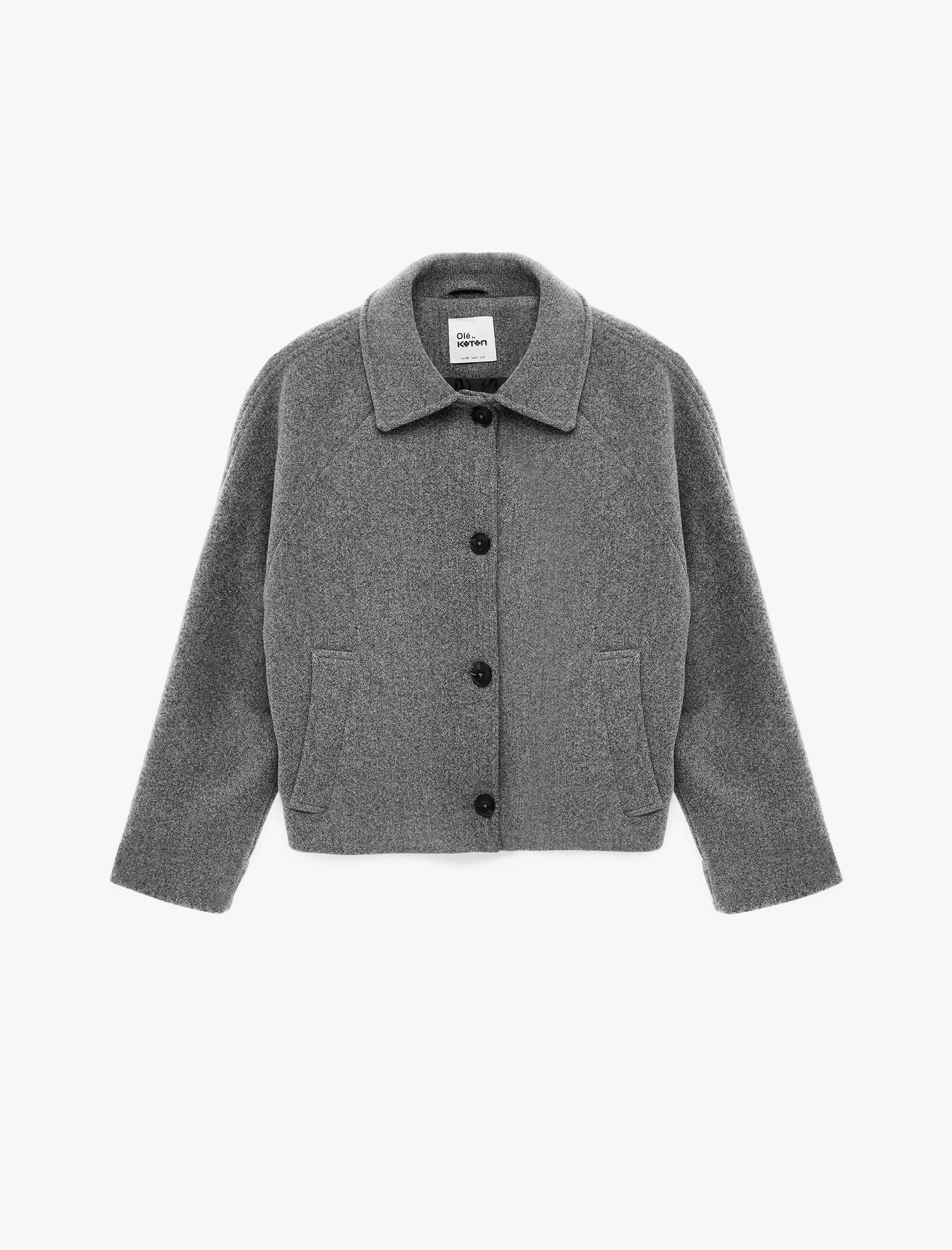   Uzun Kollu Cepli Düğmeli Klasik Yaka Kaşe Ceket