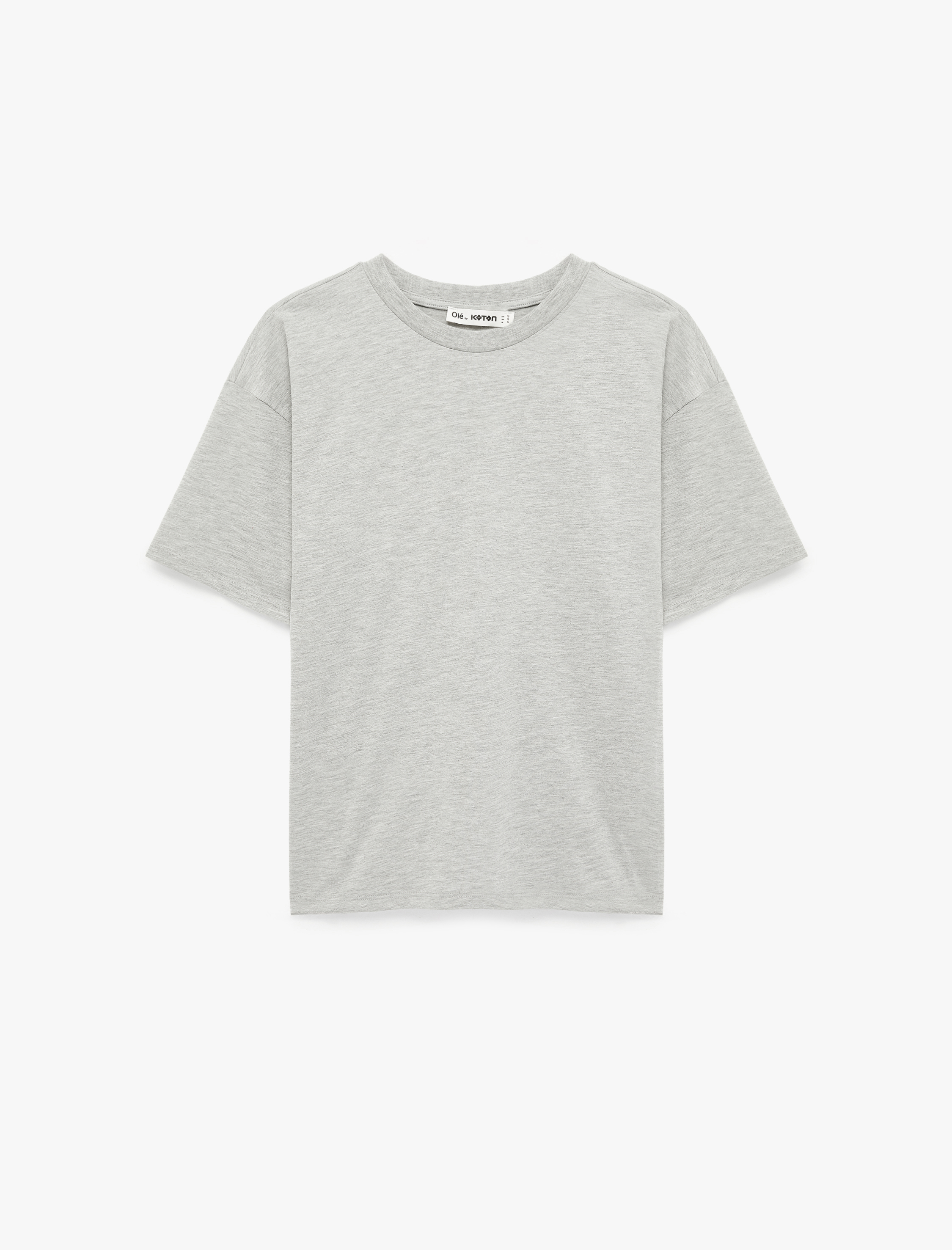   Rahat Kalıp Kısa Kollu Bisiklet Yaka Arkası Taş Detaylı Tişört