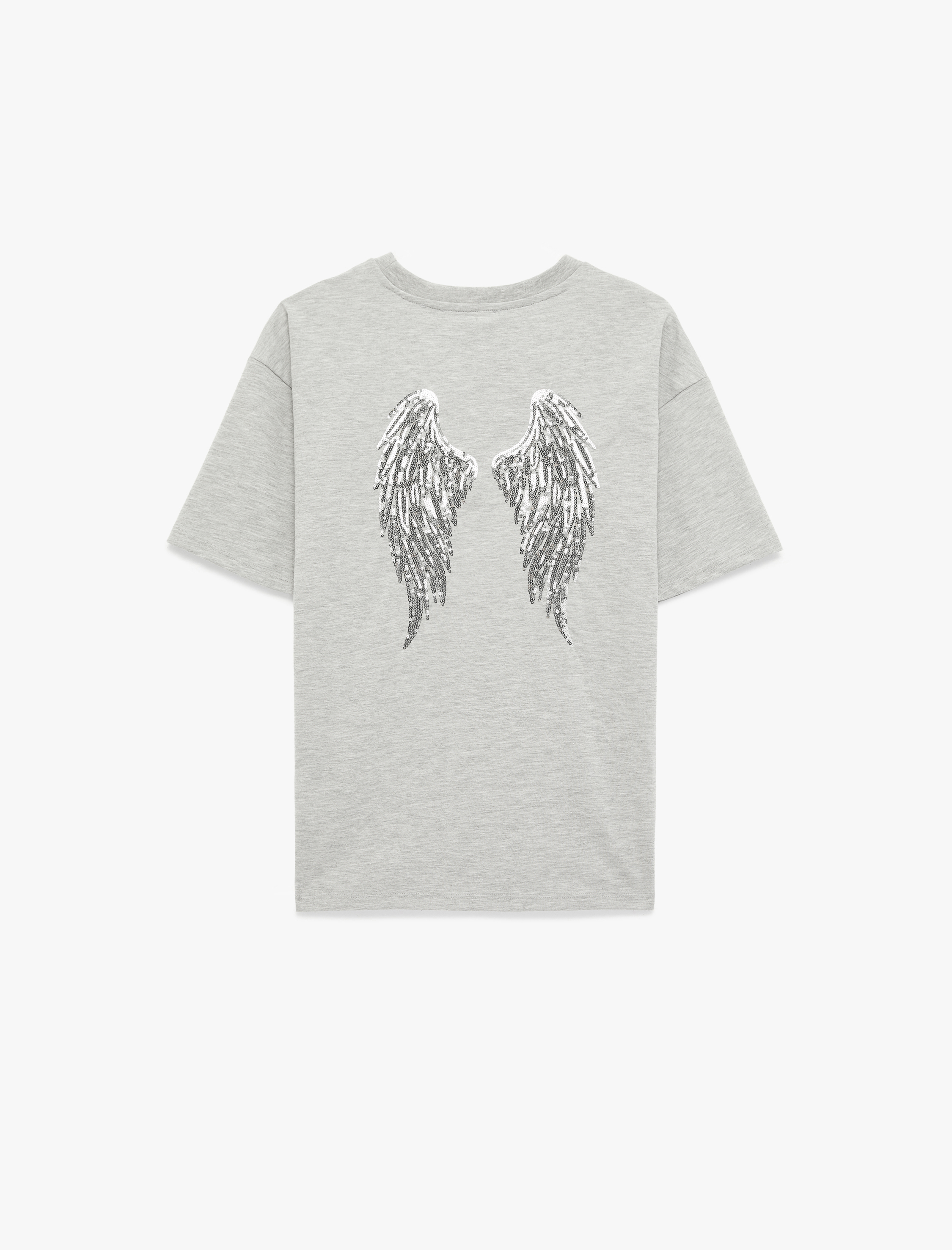   Rahat Kalıp Kısa Kollu Bisiklet Yaka Arkası Taş Detaylı Tişört