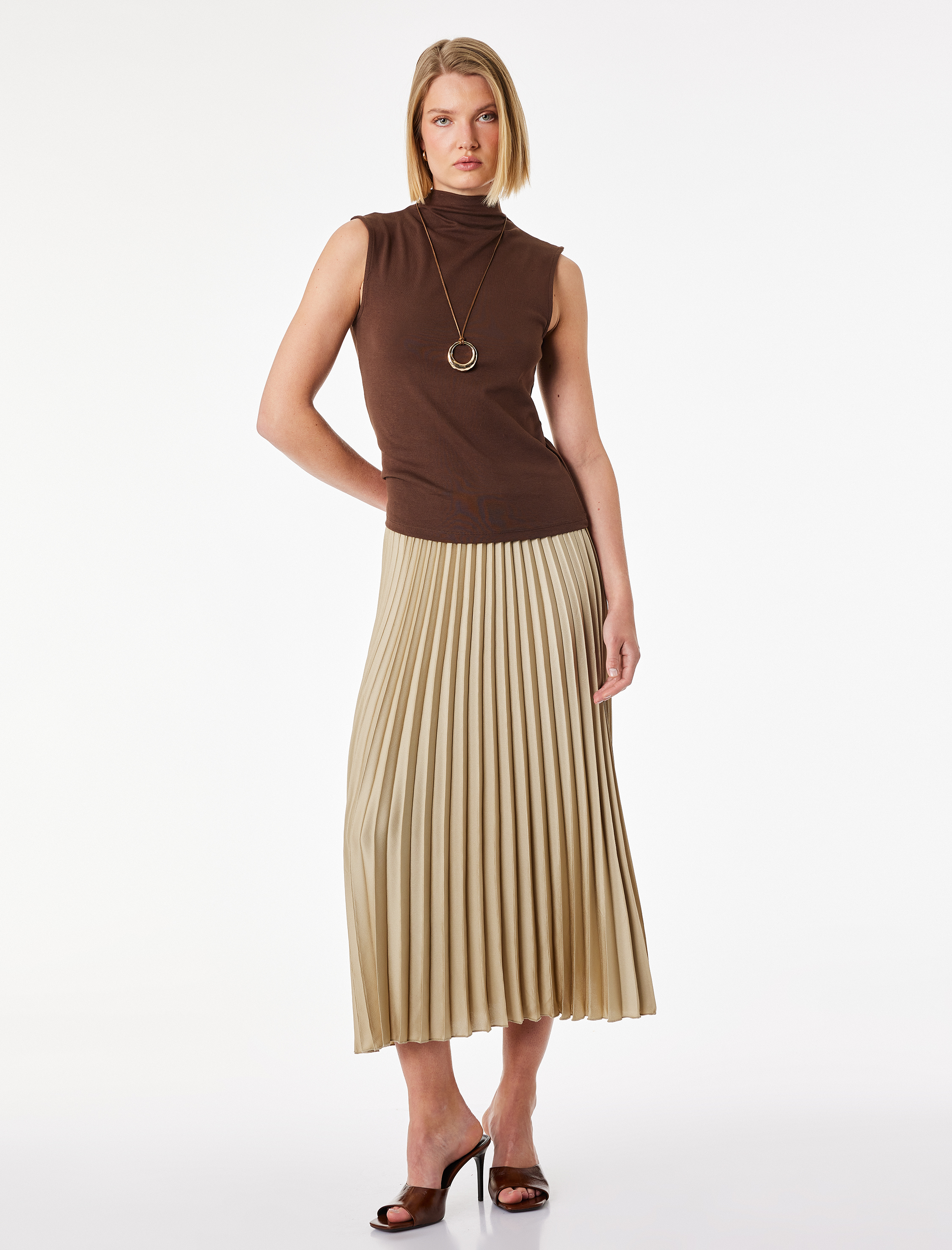   Normal Bel Midi Pileli Saten Etek