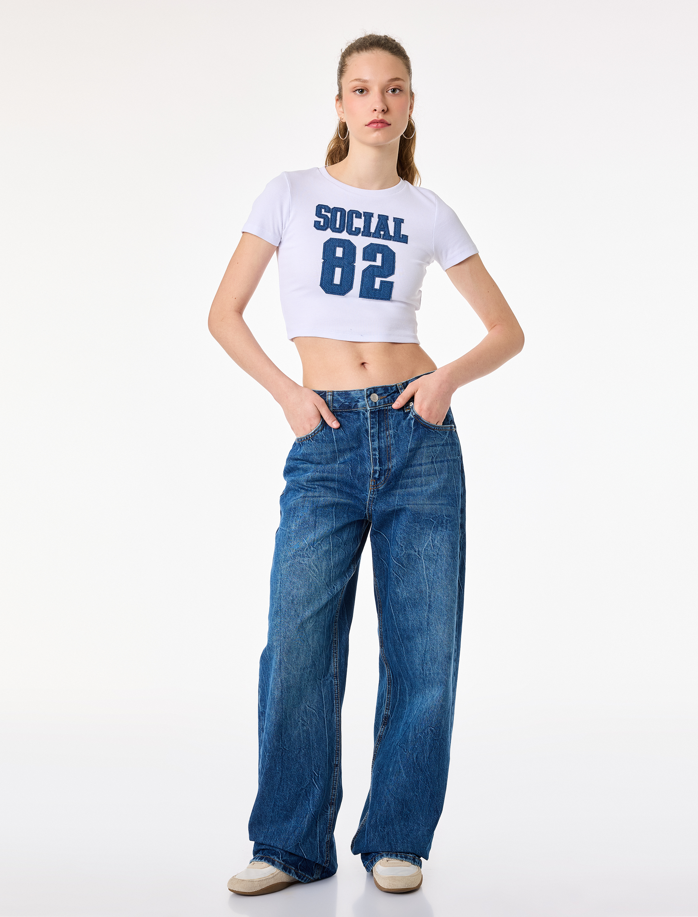   Regular Fit Cep Detaylı Yıkamalı Düz Paça Denim Pantolon - Baggy Jeans