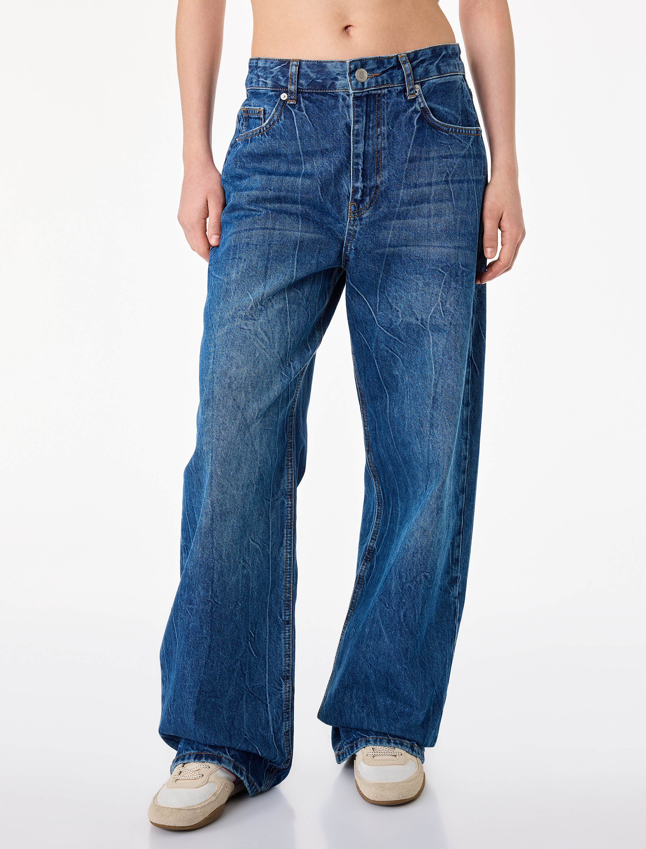   Regular Fit Cep Detaylı Yıkamalı Düz Paça Denim Pantolon - Baggy Jeans