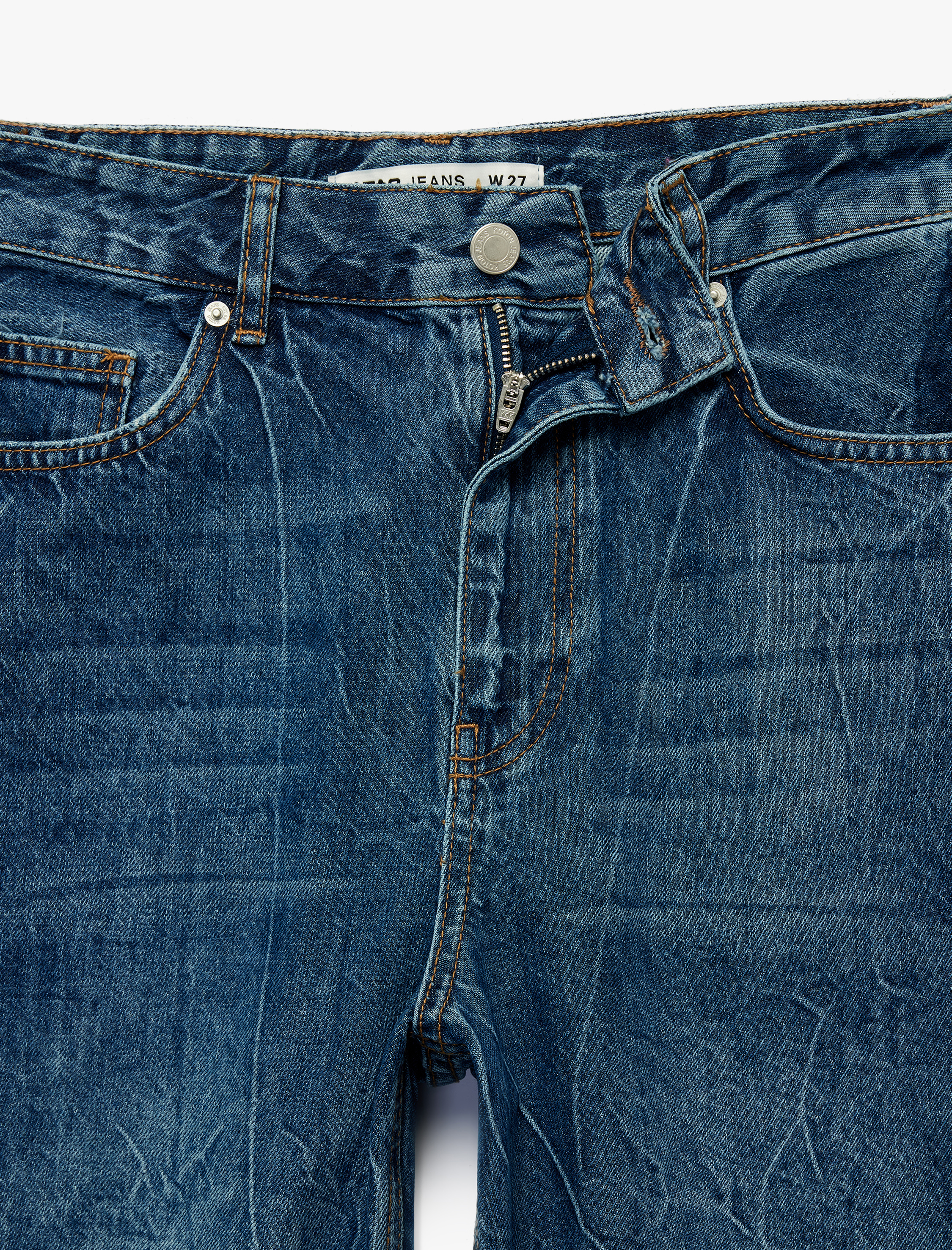   Regular Fit Cep Detaylı Yıkamalı Düz Paça Denim Pantolon - Baggy Jeans