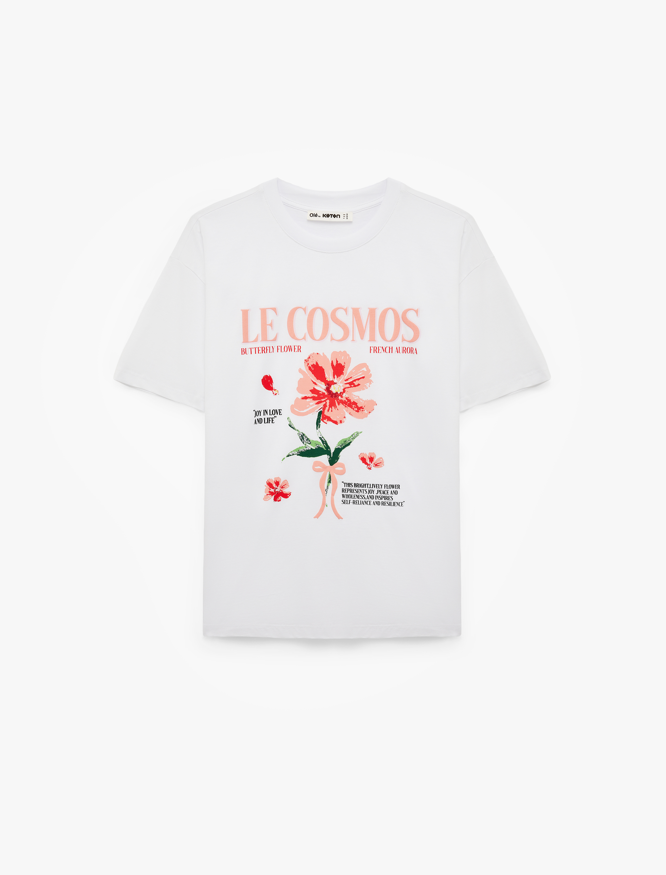   Rahat Kalıp Kısa Kollu Bisiklet Yaka Hibiskus Baskılı Tişört