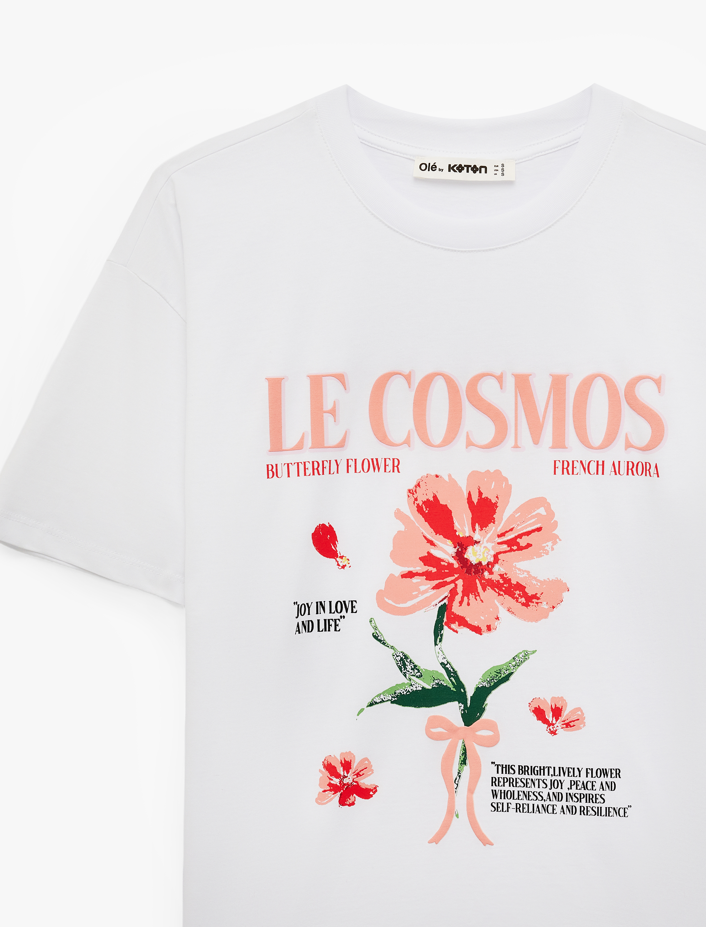   Rahat Kalıp Kısa Kollu Bisiklet Yaka Hibiskus Baskılı Tişört