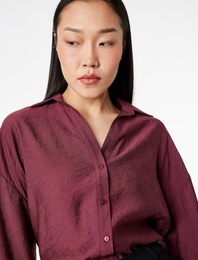 Modal Kumaş Regular Fit 3/4 Kollu Uzun Kollu Dokulu Crop Gömlek