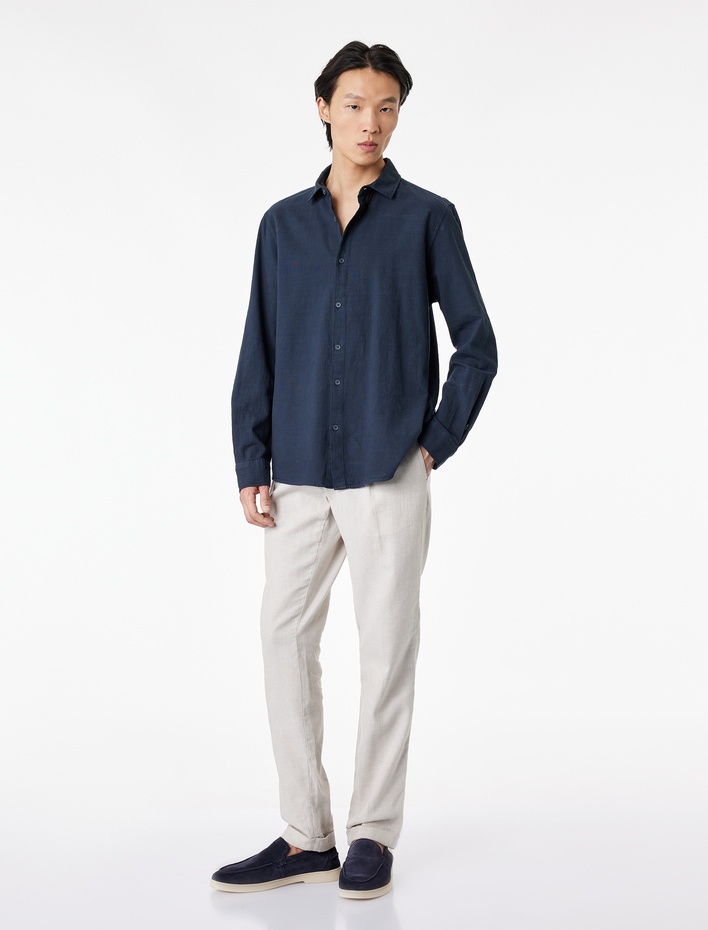  Regular Fit Pamuklu Klasik Yaka Düğmeli Uzun Kollu Gömlek