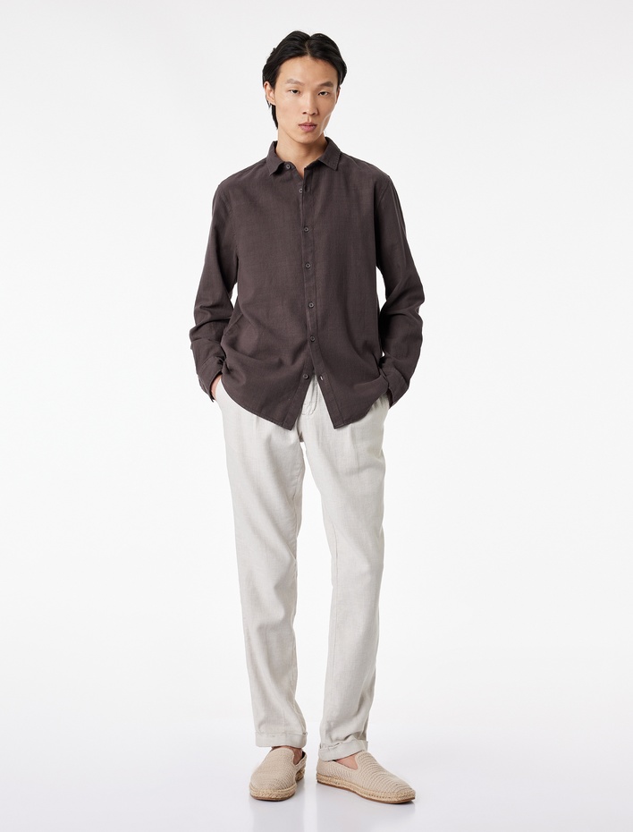  Regular Fit Pamuklu Klasik Yaka Düğmeli Uzun Kollu Gömlek