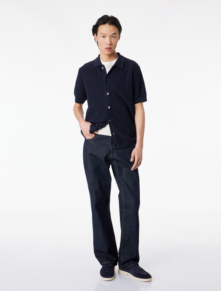  Regular Fit Dokulu Pamuklu Polo Yaka Kısa Kollu Düğmeli Triko Tişört