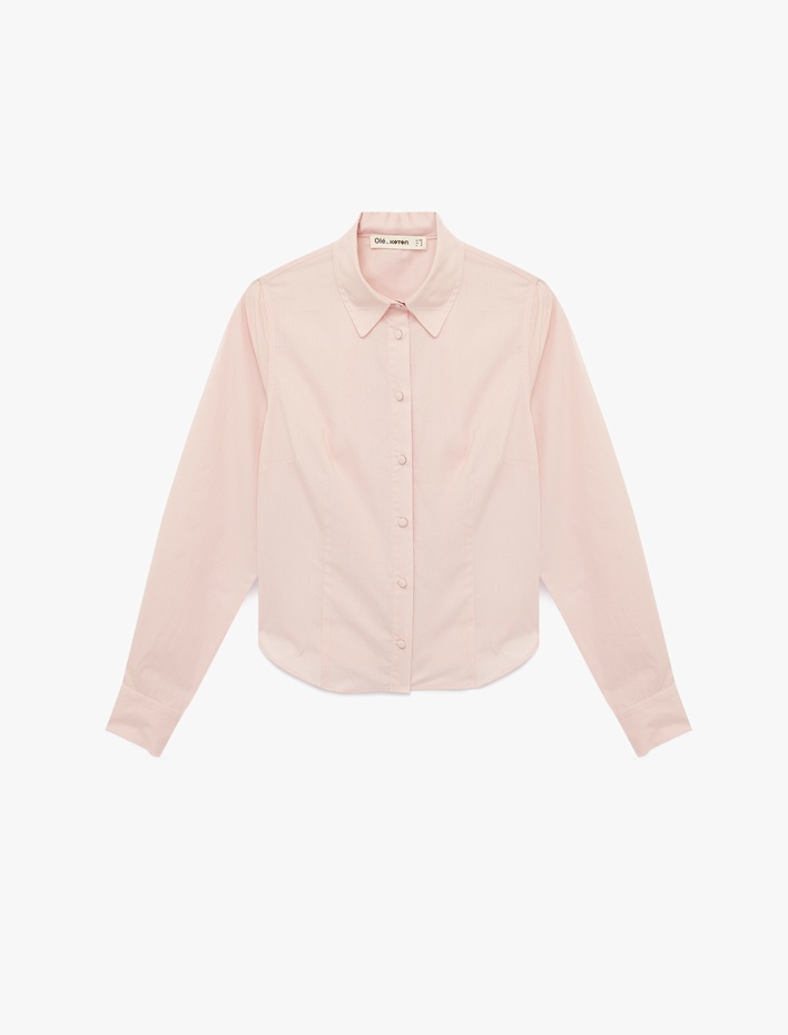  Slim Fit Uzun Kollu Klasik Yaka Sırtı Bağcık Detaylı Düğmeli Poplin Gömlek