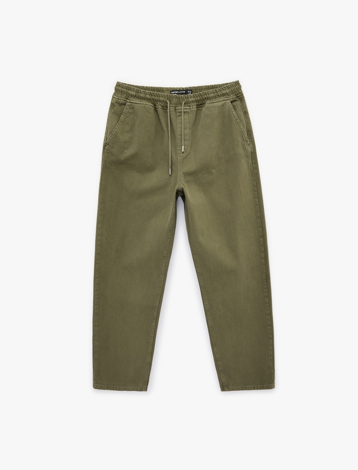  Regular Fit Normal Bel Pamuklu Bol Beli Bağcıklı Baggy Jean Pantolon