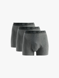 Baskılı Bel Detaylı Pamuklu Basic 3'lü Boxer Seti