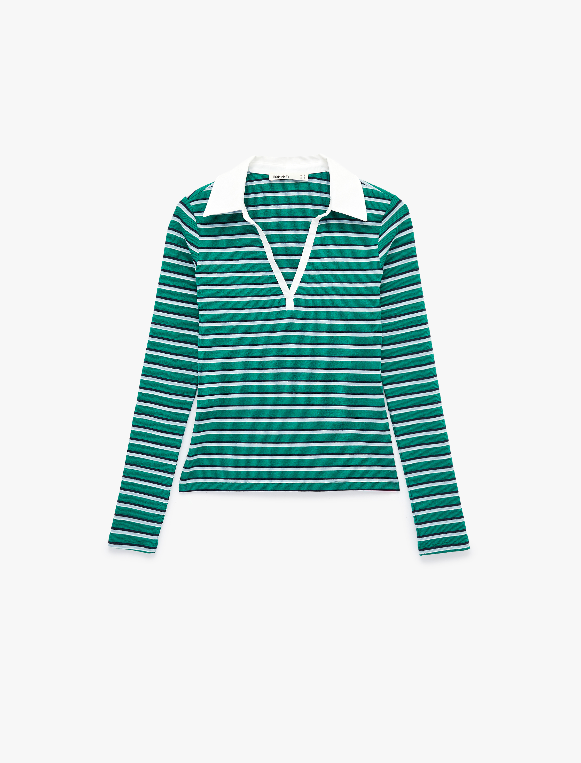   Pamuklu Slim Fit Uzun Kollu Polo Yaka Çizgili Tişört