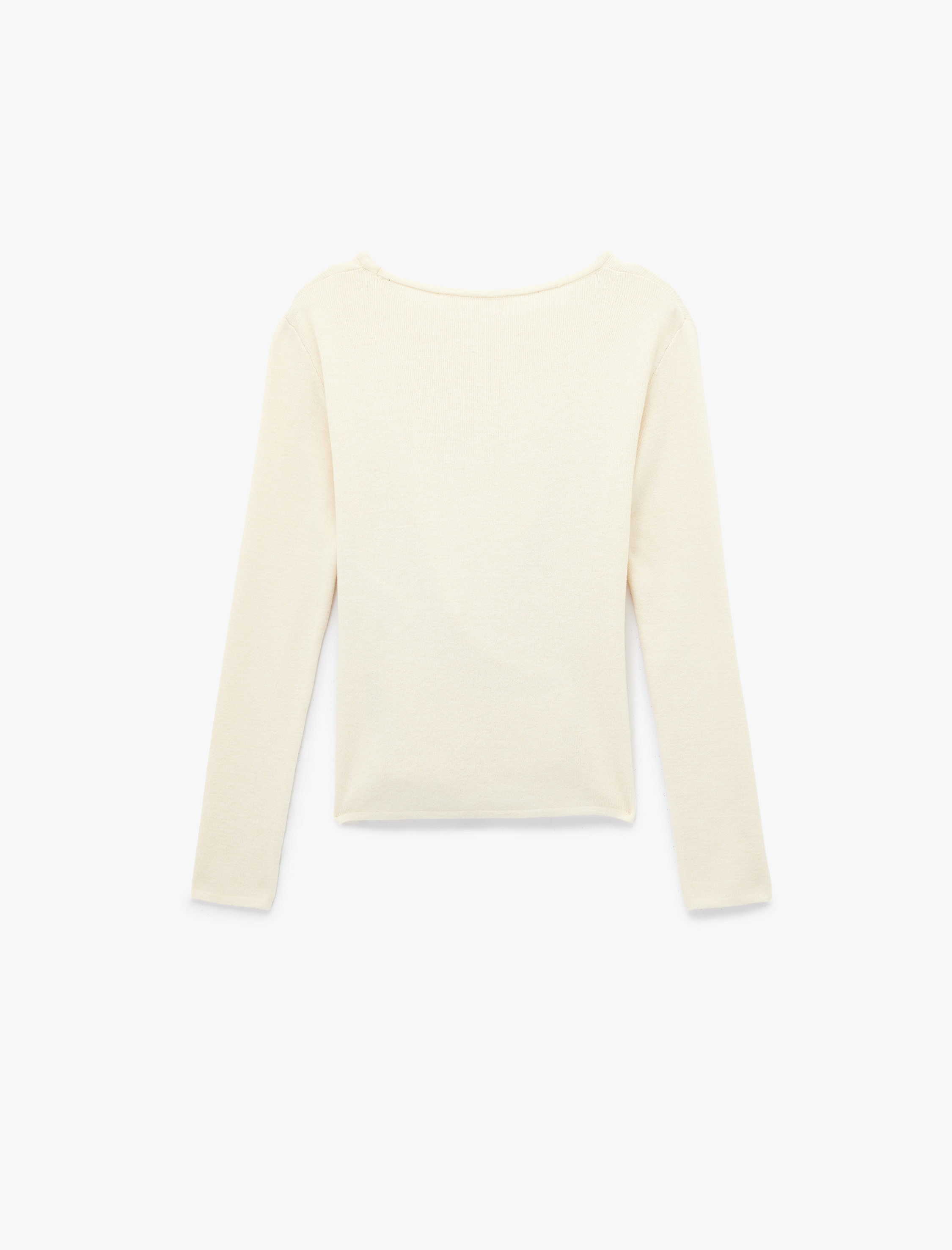   Uzun Kollu Bisiklet Yaka Çapraz Kruvaze Kapama Detaylı Triko Kazak