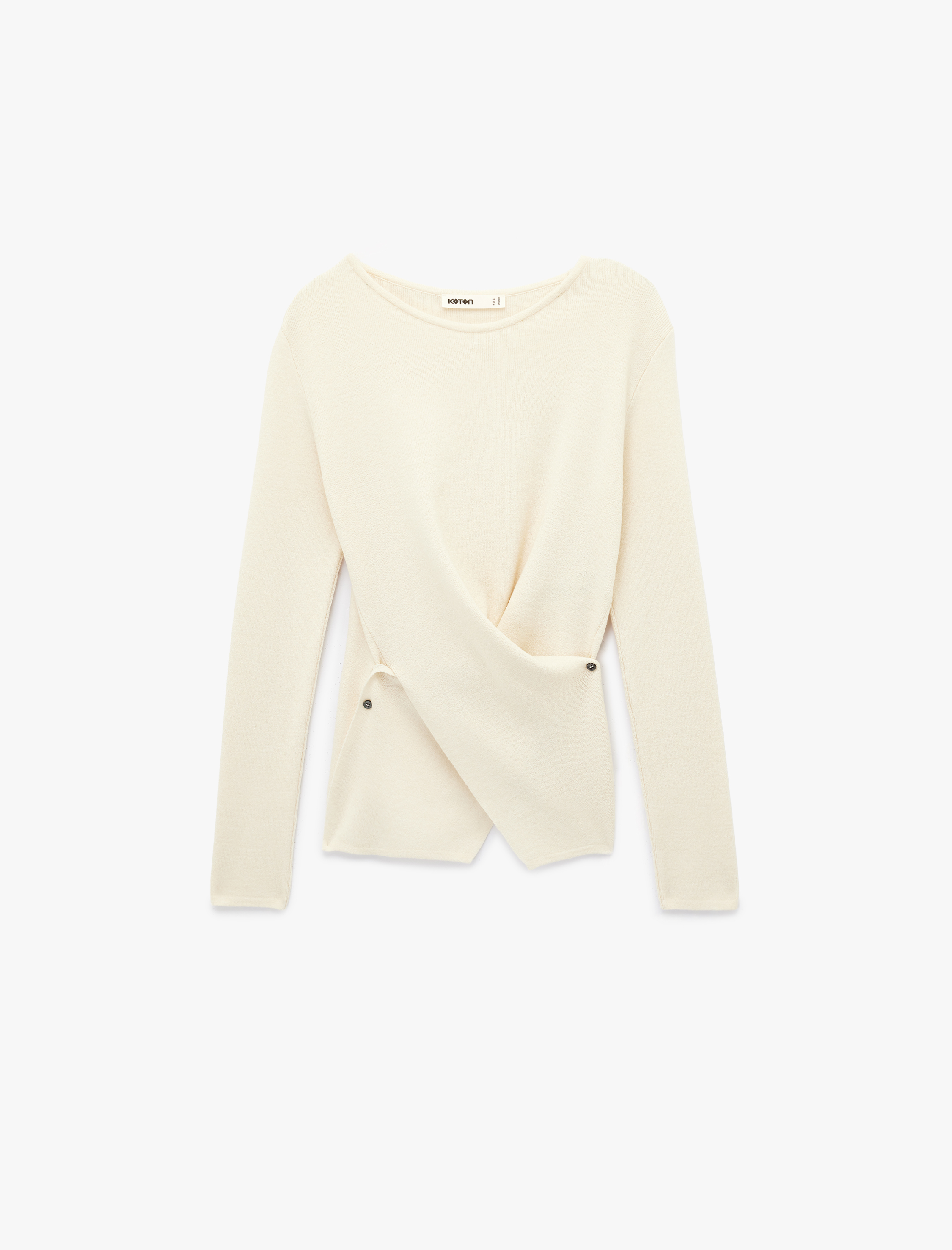   Uzun Kollu Bisiklet Yaka Çapraz Kruvaze Kapama Detaylı Triko Kazak