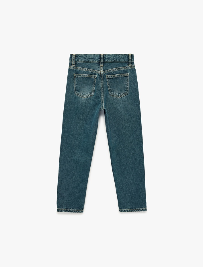 Erkek Çocuk Düğmeli Cepli Straight Fit Denim Pantolon - Straight Jeans