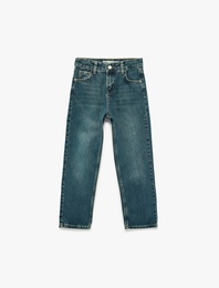 Düğmeli Cepli Straight Fit Denim Pantolon - Straight Jeans