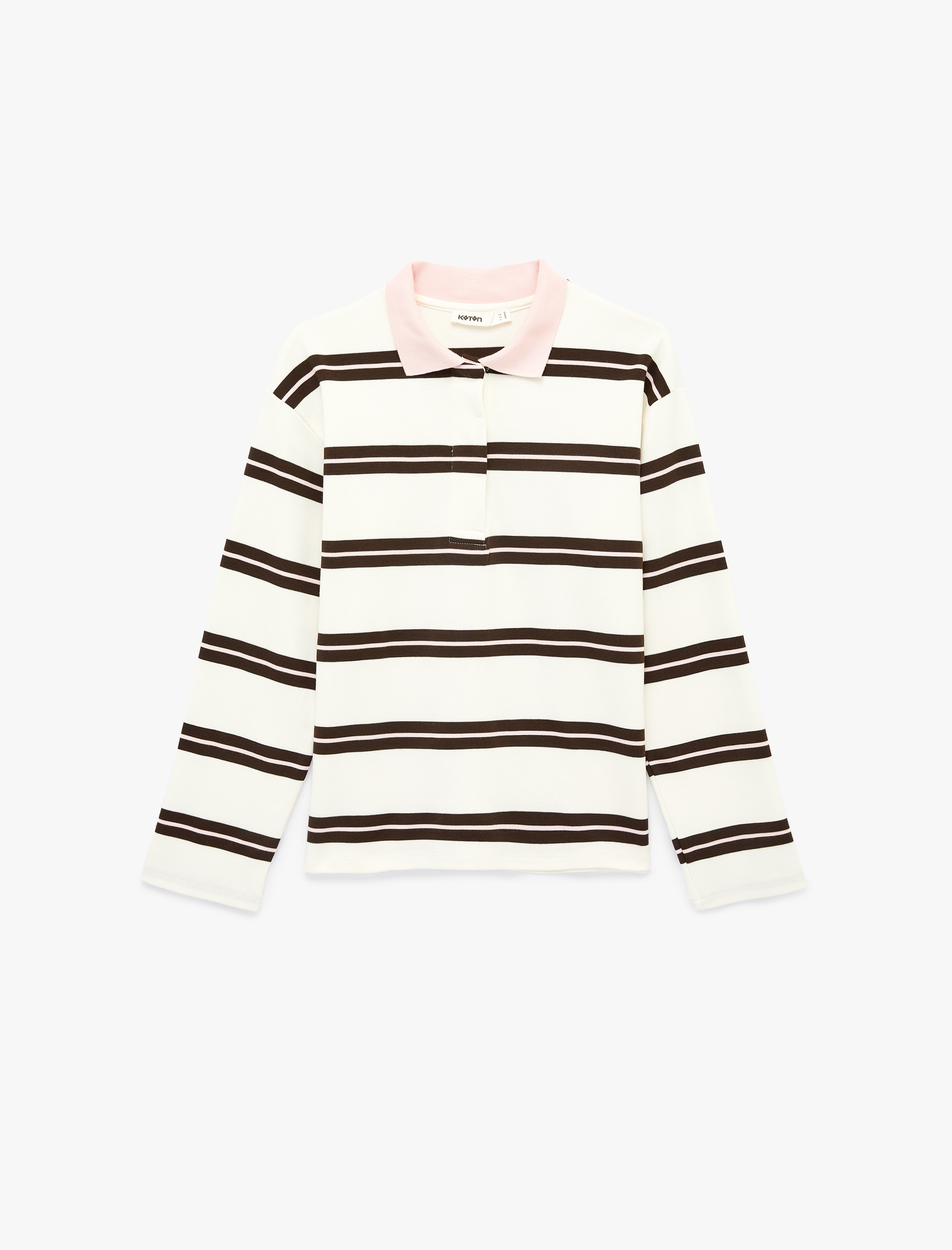   Regular Fit Uzun Kollu Kontrast Detaylı Polo Yaka Çizgili Sweatshirt