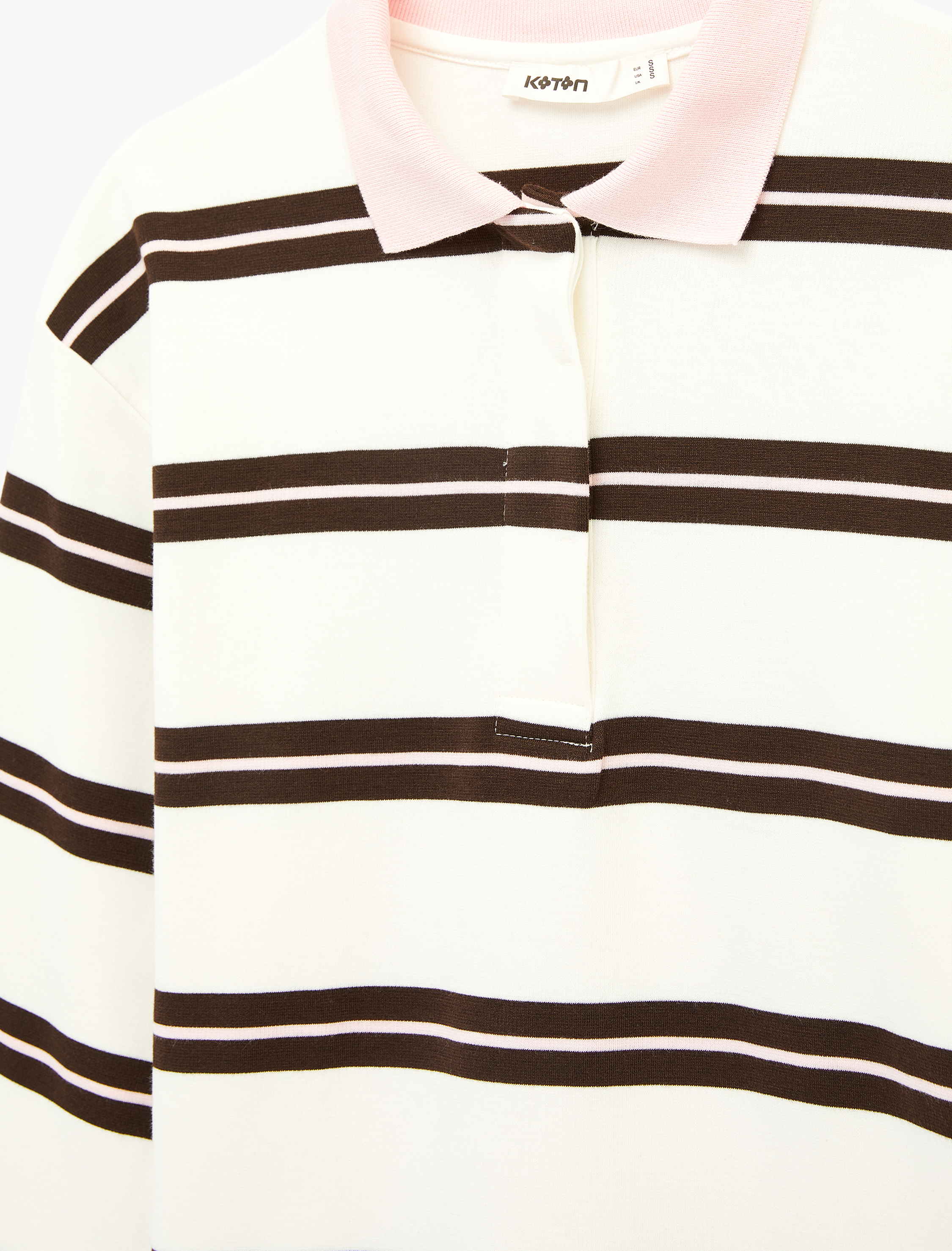   Regular Fit Uzun Kollu Kontrast Detaylı Polo Yaka Çizgili Sweatshirt