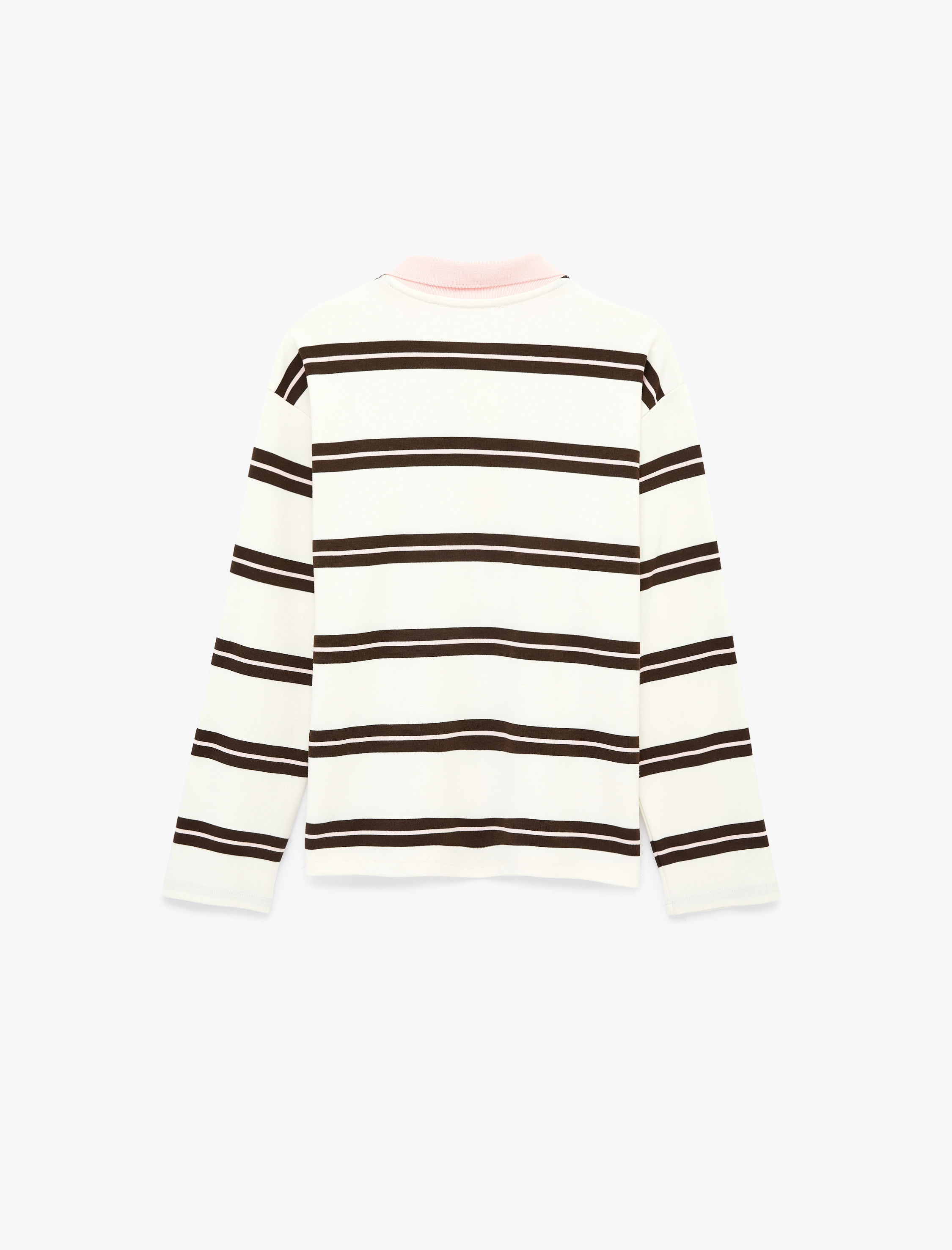   Regular Fit Uzun Kollu Kontrast Detaylı Polo Yaka Çizgili Sweatshirt