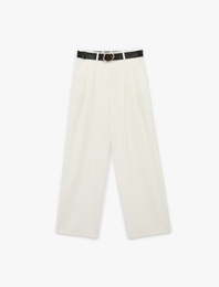 Viskon Karışımlı Kemer Detaylı Yüksek Bel Palazzo Pantolon