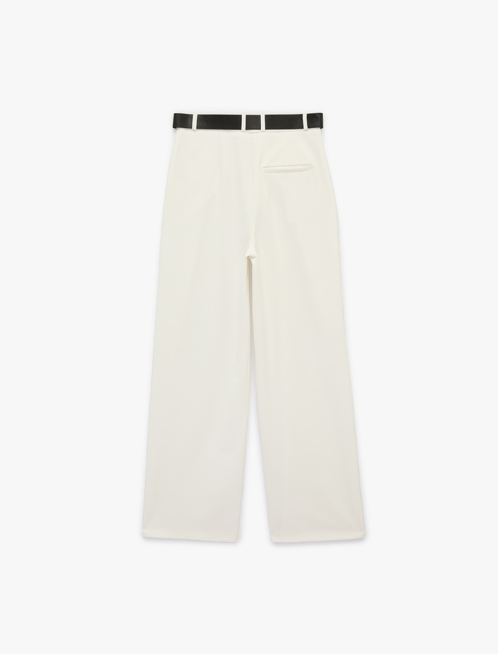  Viskon Karışımlı Kemer Detaylı Yüksek Bel Palazzo Pantolon