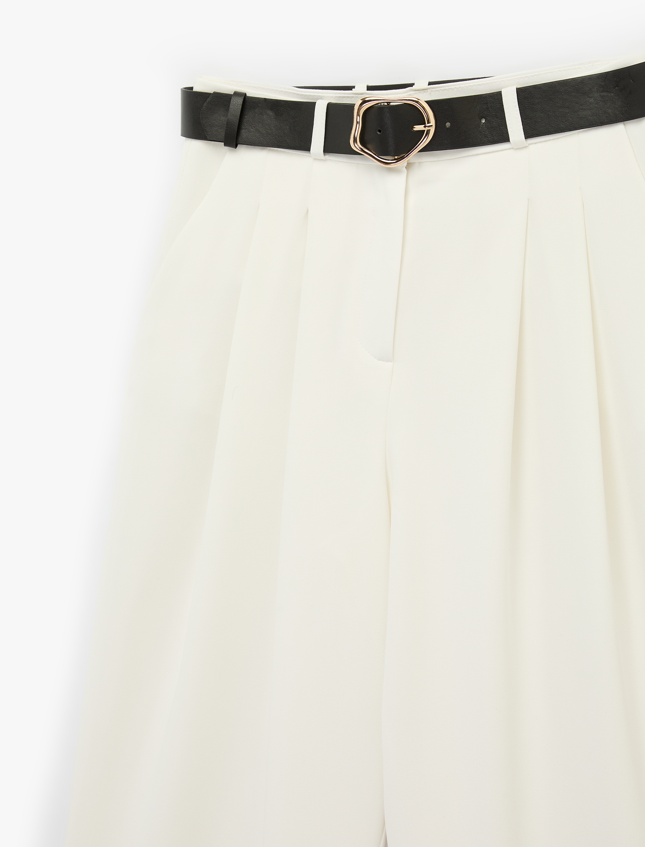   Viskon Karışımlı Kemer Detaylı Yüksek Bel Palazzo Pantolon