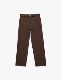 Cepli Kemerli Viskon Karışımlı Geniş Paça Pantolon