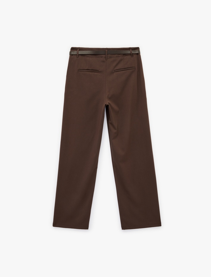  Cepli Kemerli Viskon Karışımlı Geniş Paça Pantolon