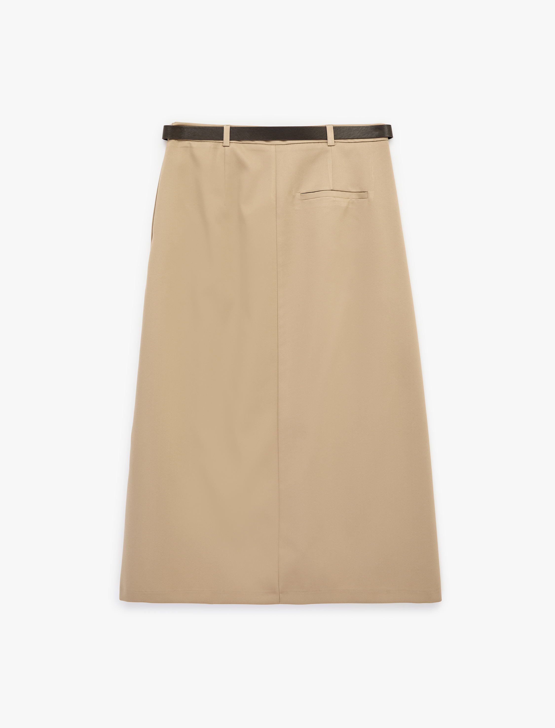   Kemer Detaylı A Kesim Viskon Karışımlı Midi Pileli Etek