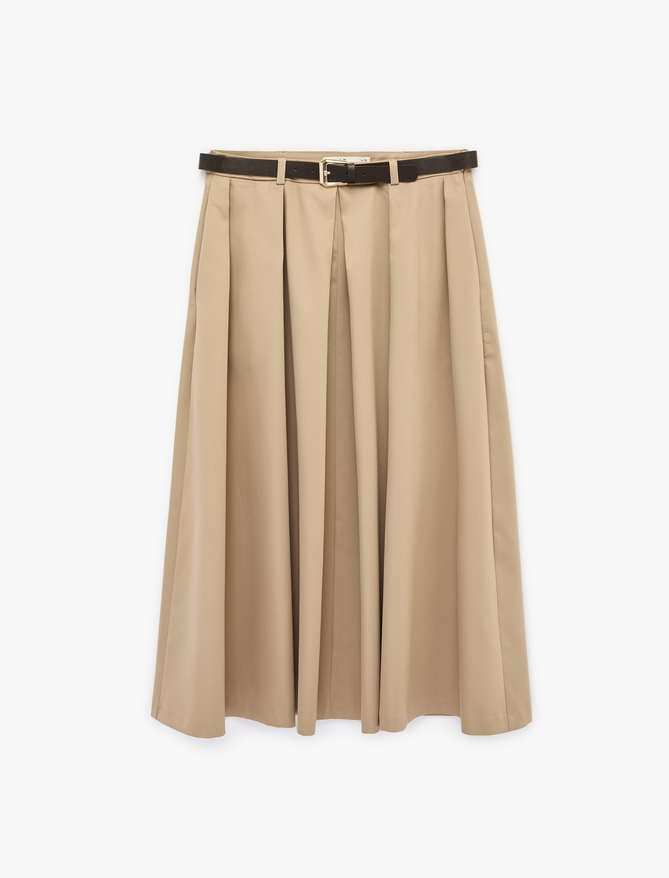   Kemer Detaylı A Kesim Viskon Karışımlı Midi Pileli Etek