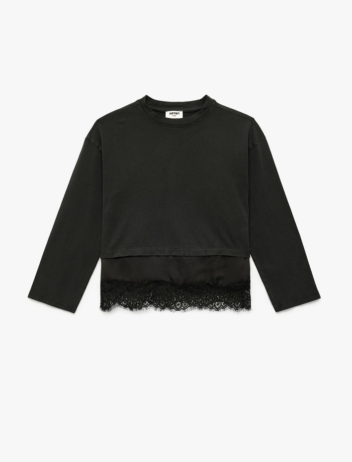 Kız Çocuk Pamuklu Uzun Kollu Dantel Detaylı Bluz