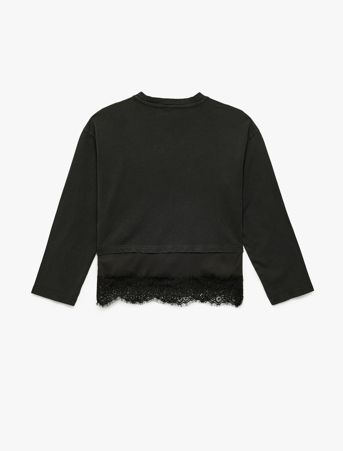 Kız Çocuk Pamuklu Uzun Kollu Dantel Detaylı Bluz