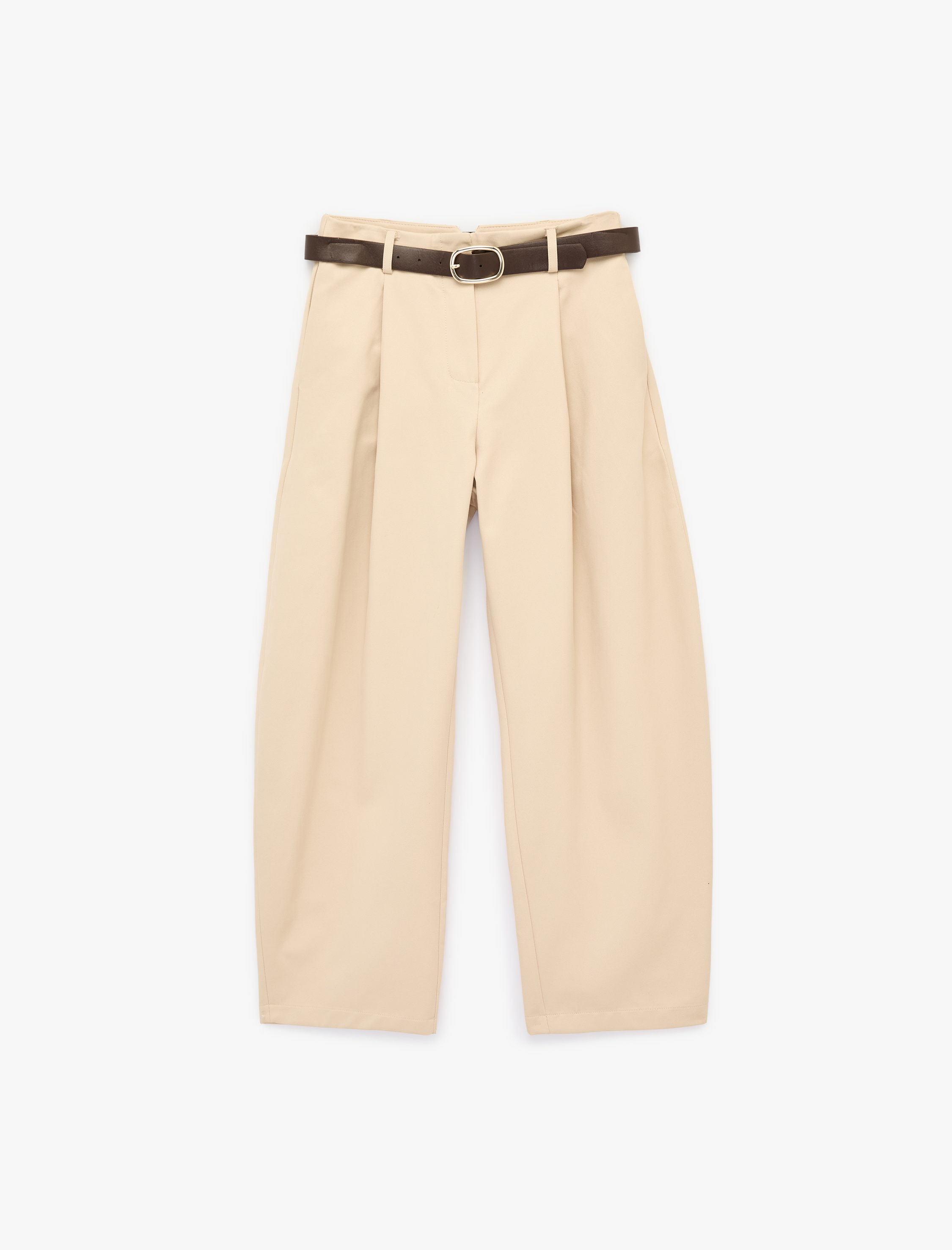   Yüksek Bel Kemer Detaylı Cep Detaylı Pileli Balon Pantolon