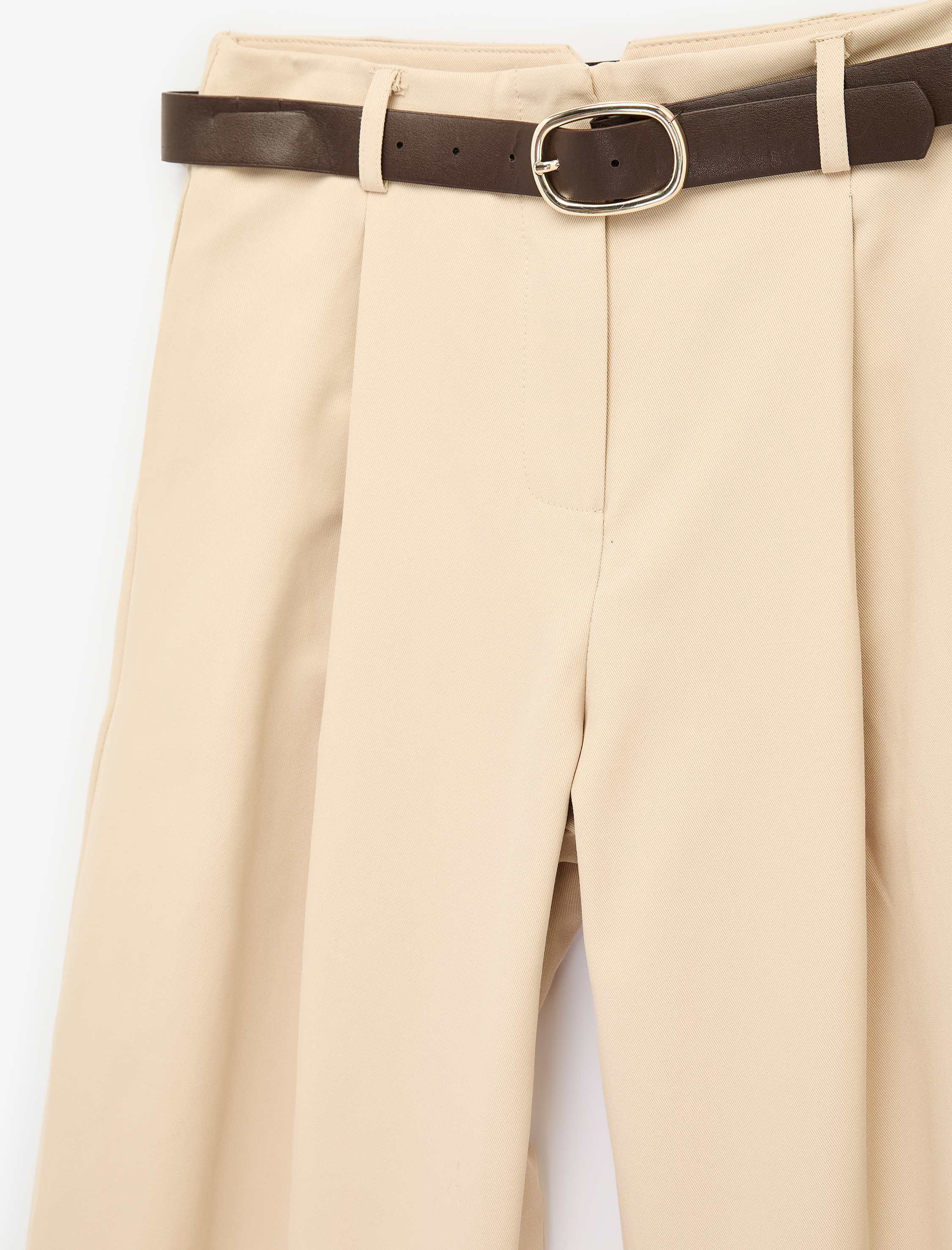   Yüksek Bel Kemer Detaylı Cep Detaylı Pileli Balon Pantolon