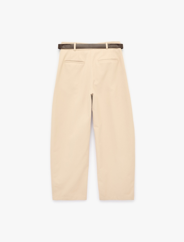  Yüksek Bel Kemer Detaylı Cep Detaylı Pileli Balon Pantolon