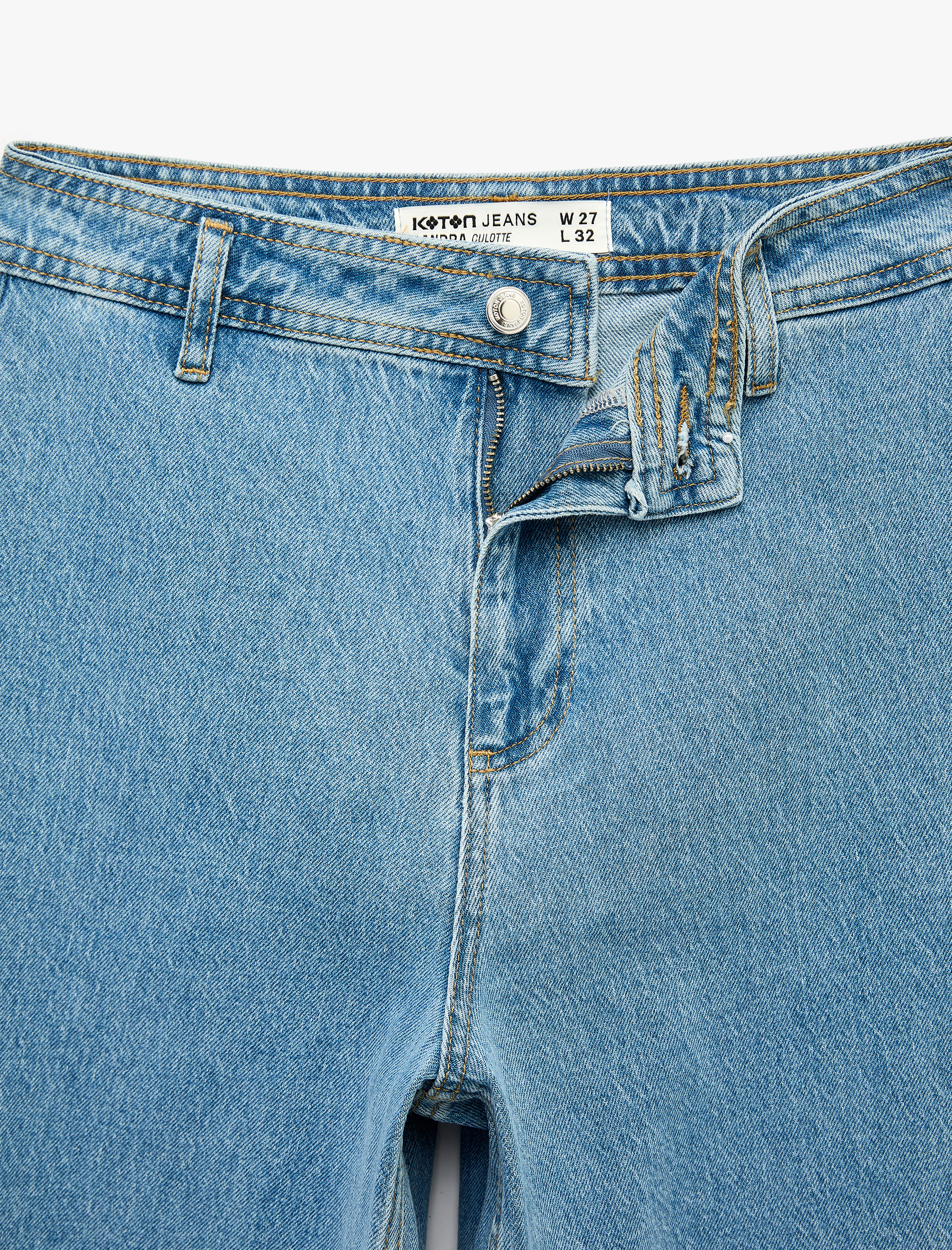   Düğmeli Yüksek Bel Rahat Kesim Denim Pantolon - Culotte Jeans