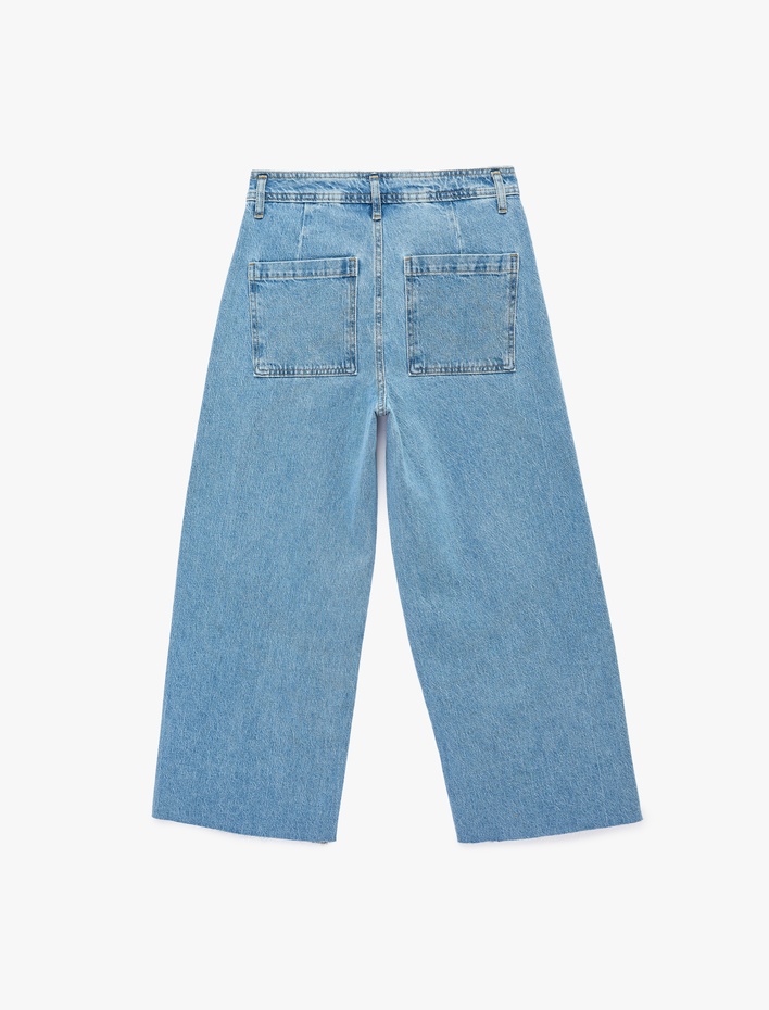  Düğmeli Yüksek Bel Rahat Kesim Denim Pantolon - Culotte Jeans