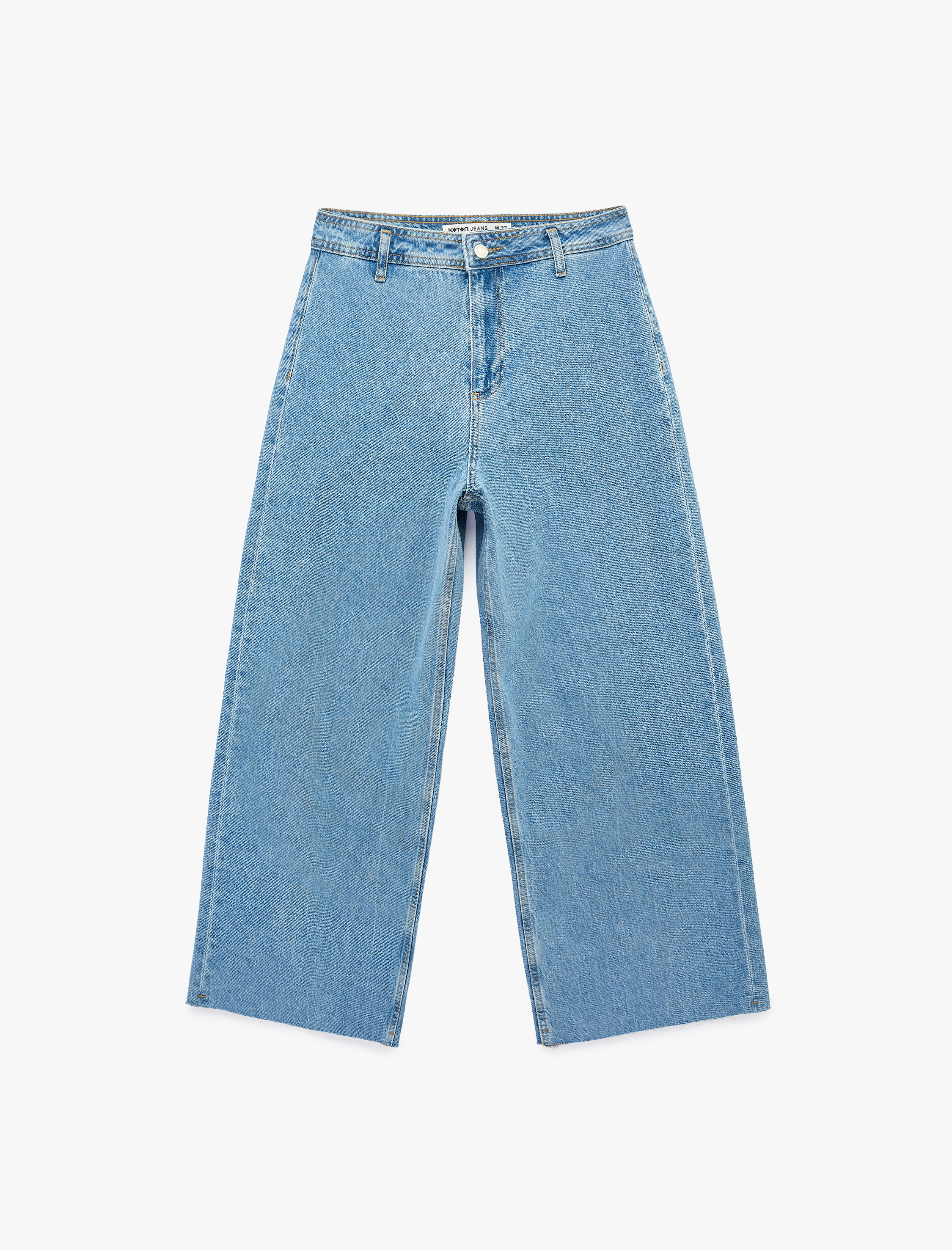   Düğmeli Yüksek Bel Rahat Kesim Denim Pantolon - Culotte Jeans