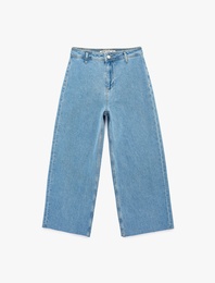 Düğmeli Yüksek Bel Rahat Kesim Denim Pantolon - Culotte Jeans