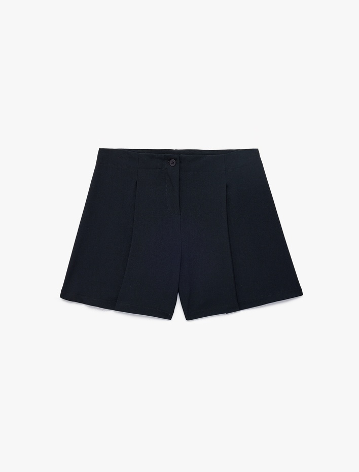 Kız Çocuk Pile Detaylı Düğmeli Viskon Karışımlı  Şort