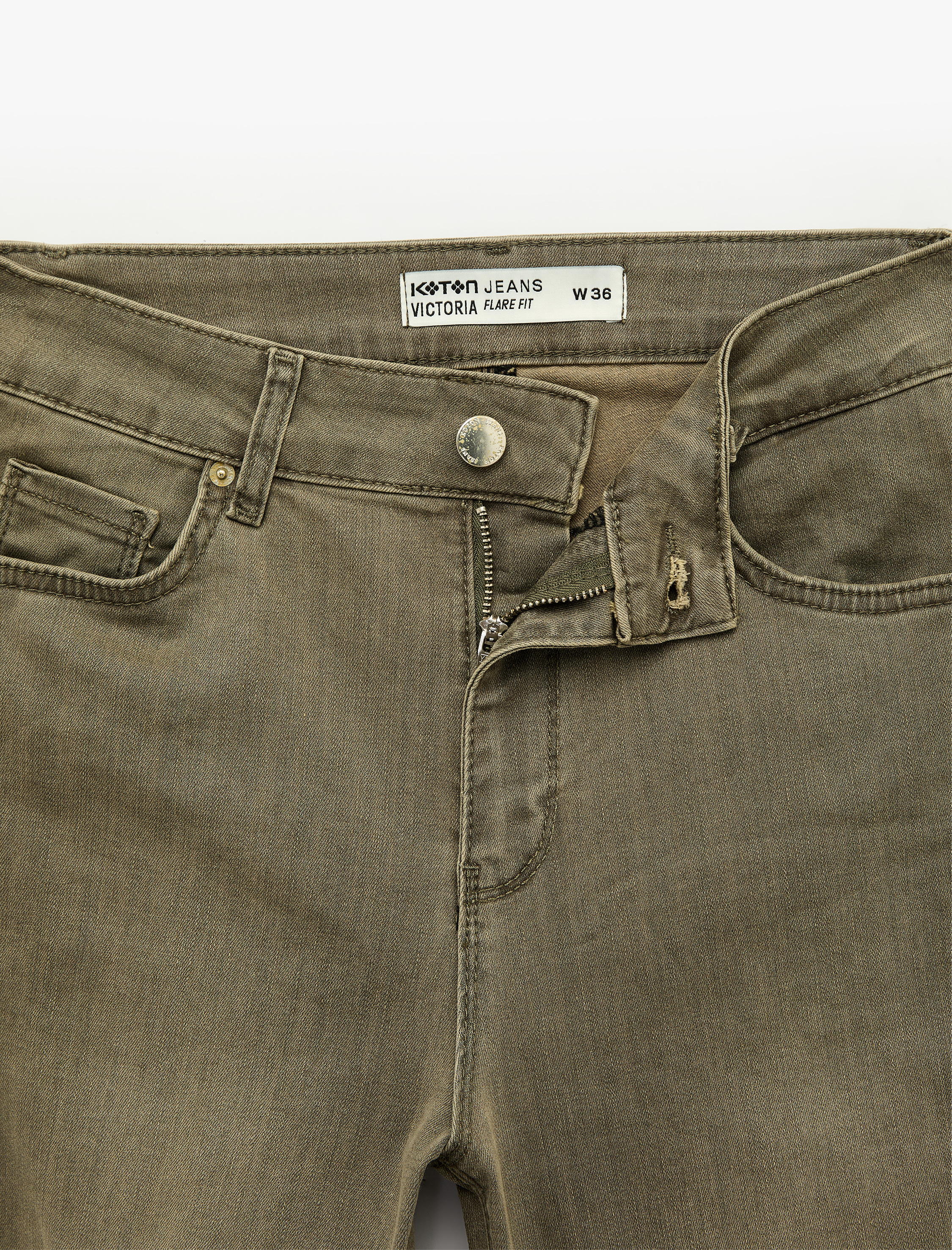   Dar Kesim Düğmeli Cepli İspanyol Paça Denim Pantolon - Flare Jeans