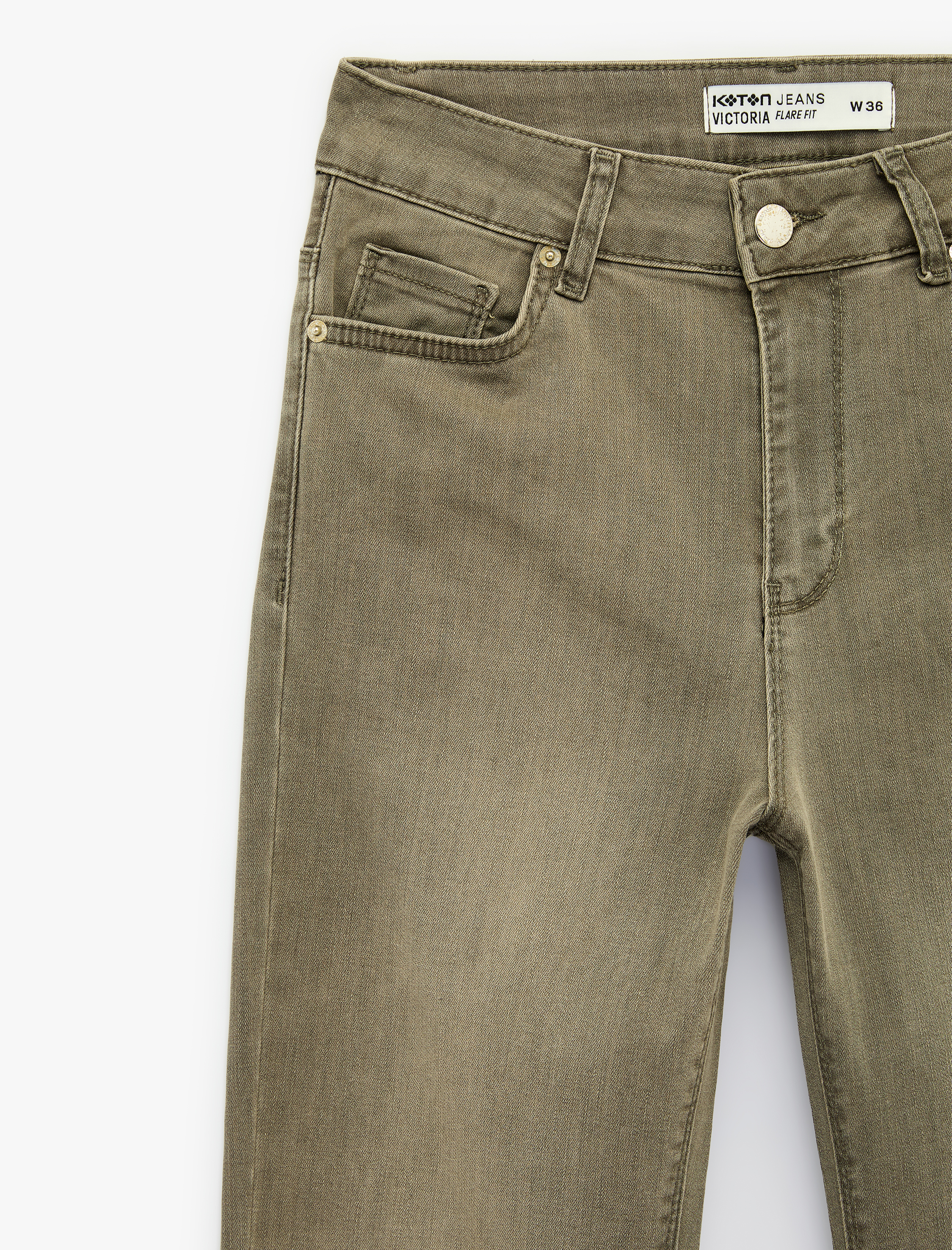   Dar Kesim Düğmeli Cepli İspanyol Paça Denim Pantolon - Flare Jeans