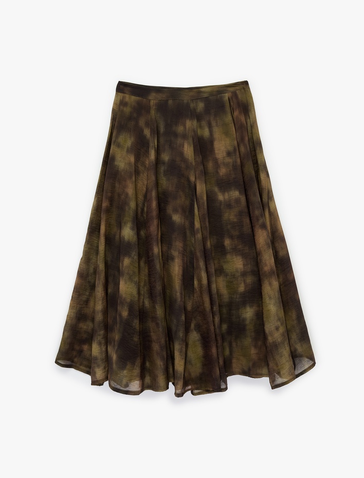  Rahat Kalıp Batik Desenli Midi Kloş Etek